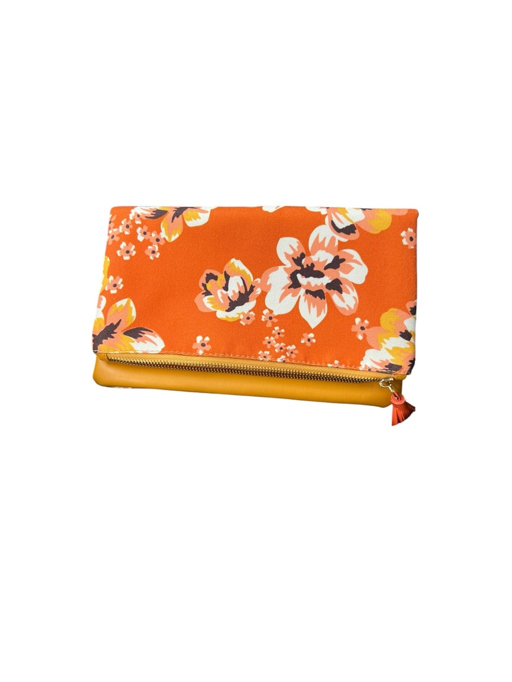 Rachel Pally Orange Floral Fold-Over Clutch reversible NEW